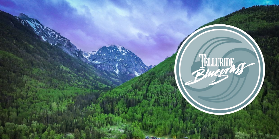 Telluride Bluegrass Festival logo and photo of Telluride